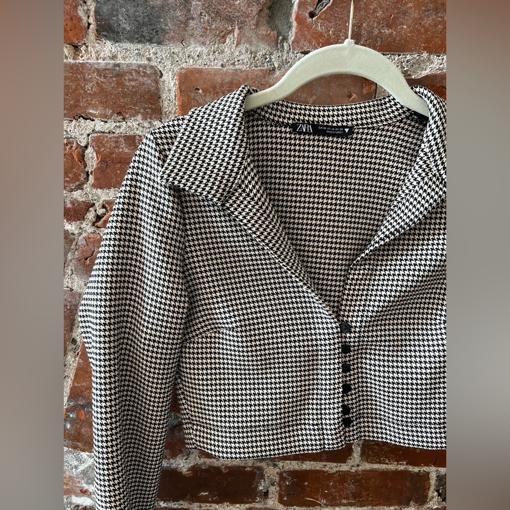 Zara micro houndstooth cropped blazer top
